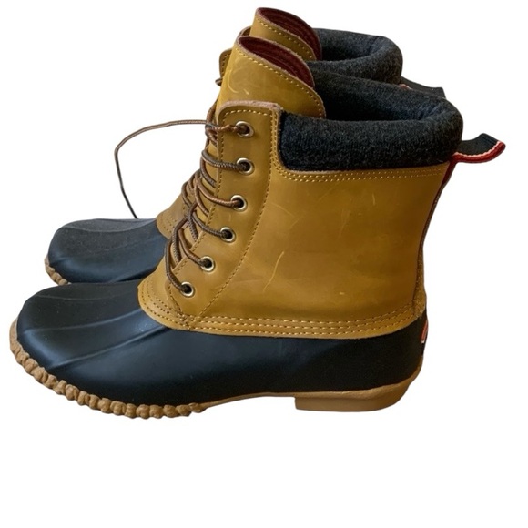 Tommy Hilfiger Women’s Tan & Navy Blue Duck Boots/Laced Rain Boots Size 8 - Picture 1 of 13